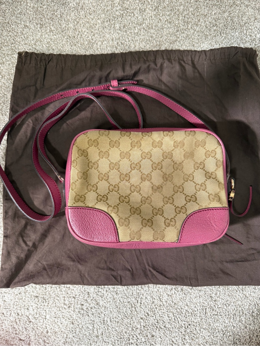 Authentic Gucci Pink Trim GG Canvas Crossbody Bag